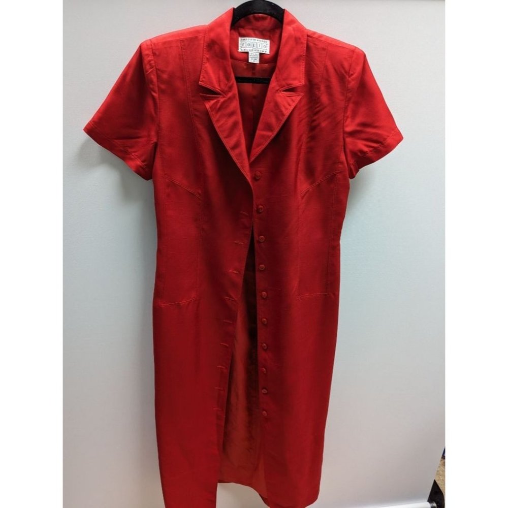 Saks Fifth Avenue Folio Collection Vintage Red Silk Short Sleeve Midi Dress